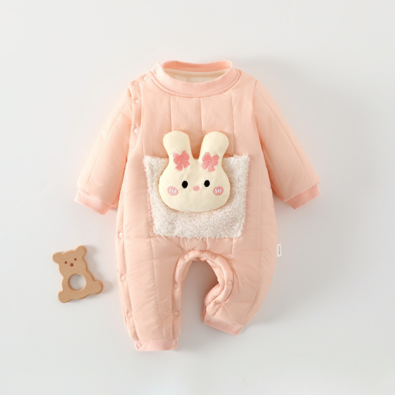 婴儿连体衣韩版衣服冬季夹棉宝宝加厚卡通长袖爬行服外出棉服哈衣