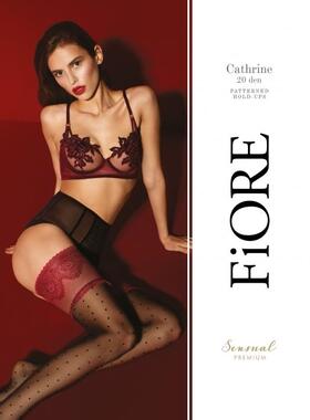 美腿蕾丝花边模特丝袜Fiore Catherine 20D红色网状波点长筒袜