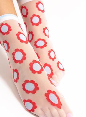 FIORE MIA 20D向阳而生太阳花红色蓝色撞色轻奢进口短袜透明四季