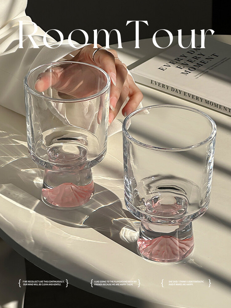 粉色山脉高脚杯家用高颜值水杯玻璃杯ins创意咖啡杯果汁杯牛奶杯,餐饮具,玻璃杯,淘宝优惠券,粉丝福利购,淘宝优惠卷