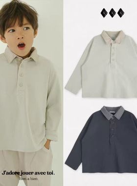 Bien a Bien韩国童装 个性拼色领长袖T恤上衣 haha童装