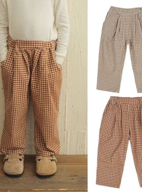 Bien a Bien韩国正品童装 复古款休闲格子长裤 haha童装