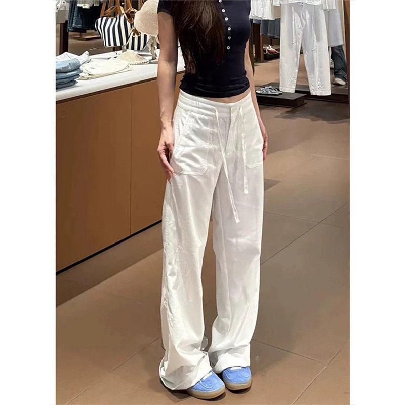 天丝亚麻裤子女拉链夏季2026新款百搭学院风垂感阔腿裤