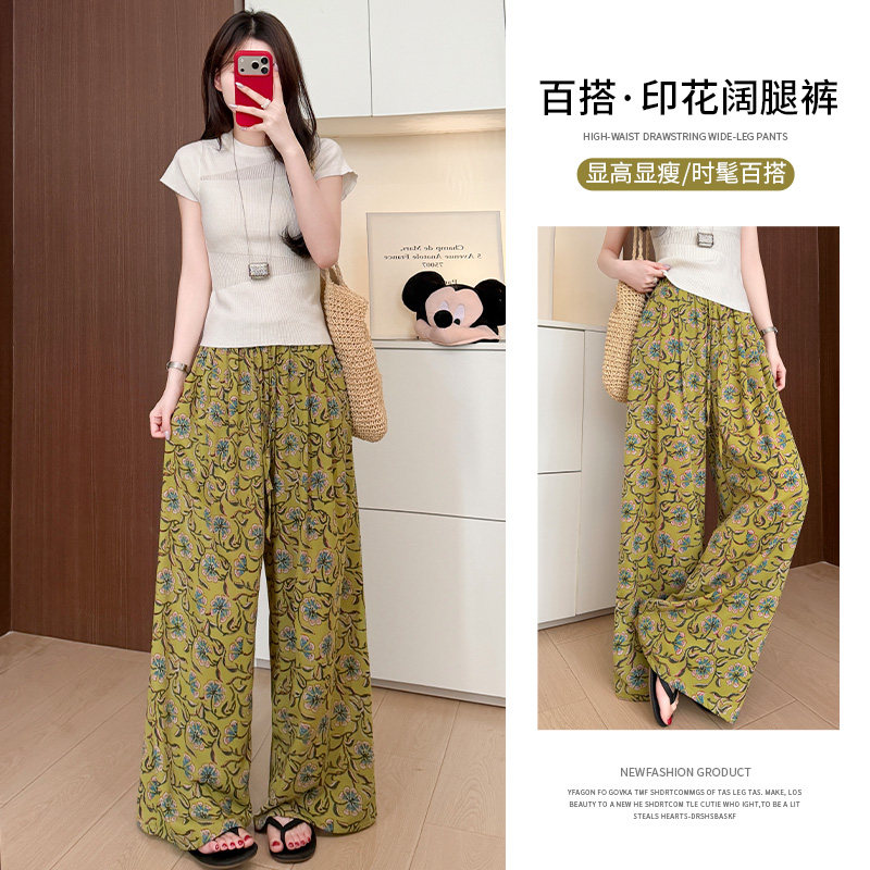 2026夏季新款时尚复古印花百搭柔软九分休闲裤裤子薄款
