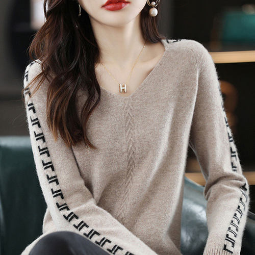 V领花袖打底衫女2025新款春秋显瘦内搭针织上衣大码女装秋冬毛衣