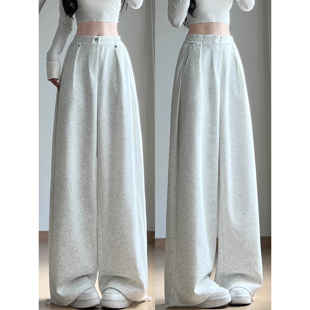 美式复古灰色运动裤女秋季慵懒宽松直筒卫裤小个子高腰垂感阔腿裤