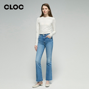 [CLOC]MOTHER DENIM蓝色高腰微喇全长牛仔裤女春季1905-1726-SWN