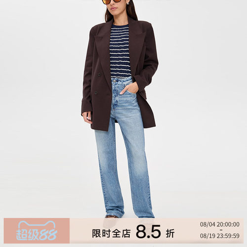 [新品]Rag & Bone直筒裤女牛仔印花高腰宽松休闲裤子RC0725F7MTE