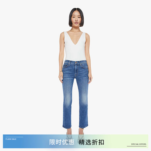 motherdenim九分高腰微喇牛仔裤