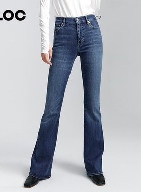 [CLOC]FRAME女士蓝色高腰喇叭牛仔裤复古春季CLOCLe High Flare
