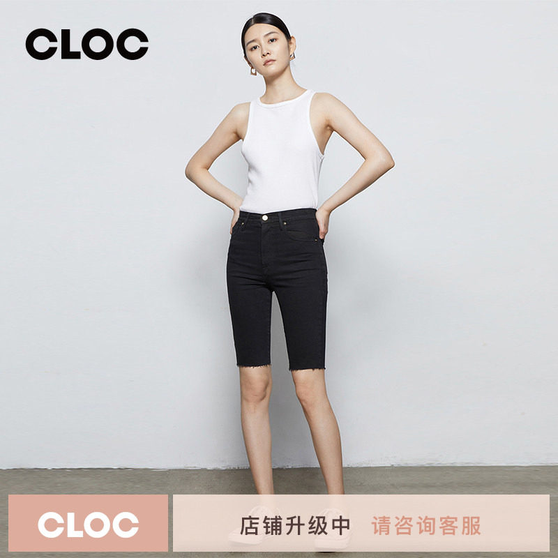 明星同款骑行裤Frame黑色高腰五分牛仔短裤春季女高腰短裤网红a字