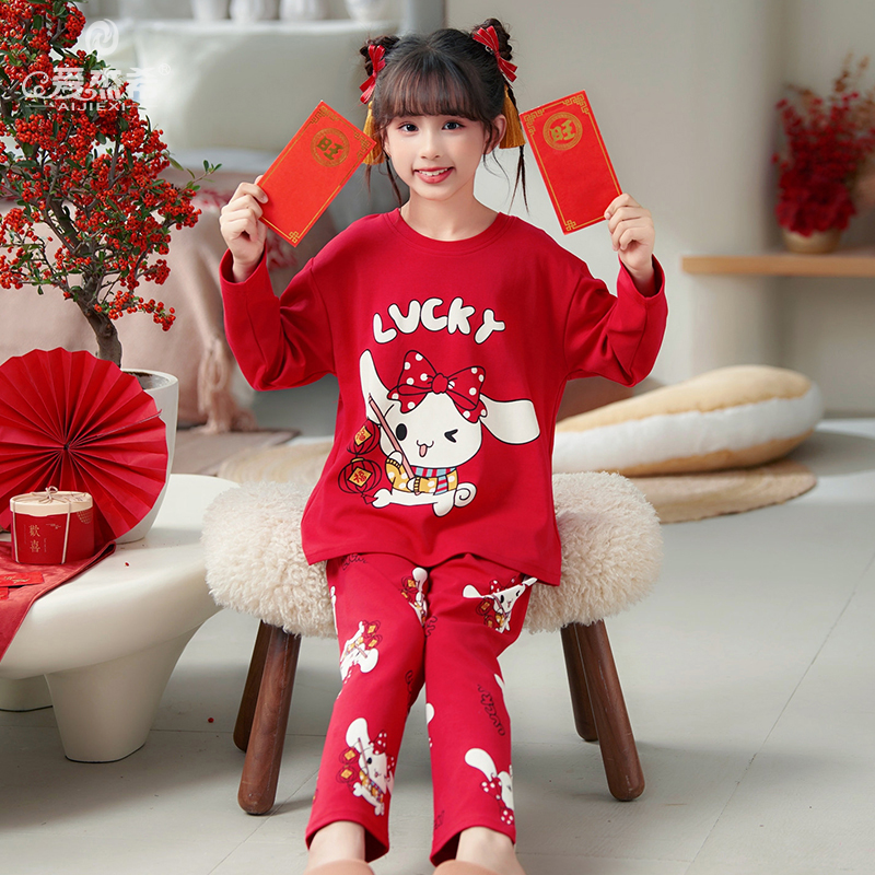 爱杰希女童纯棉家居服套装
