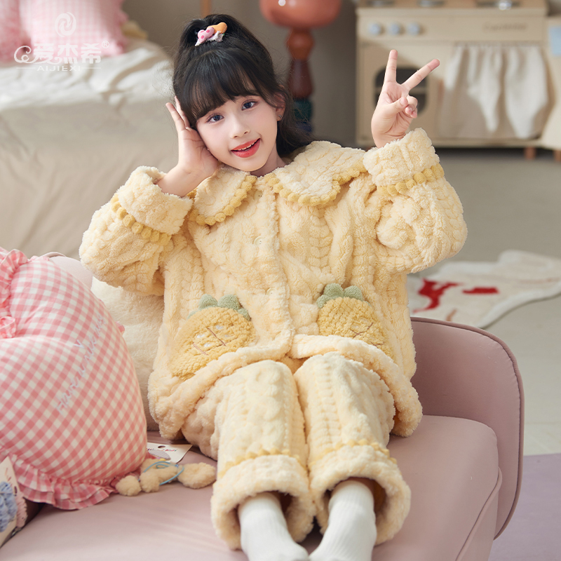 女童珊瑚绒睡衣秋冬季