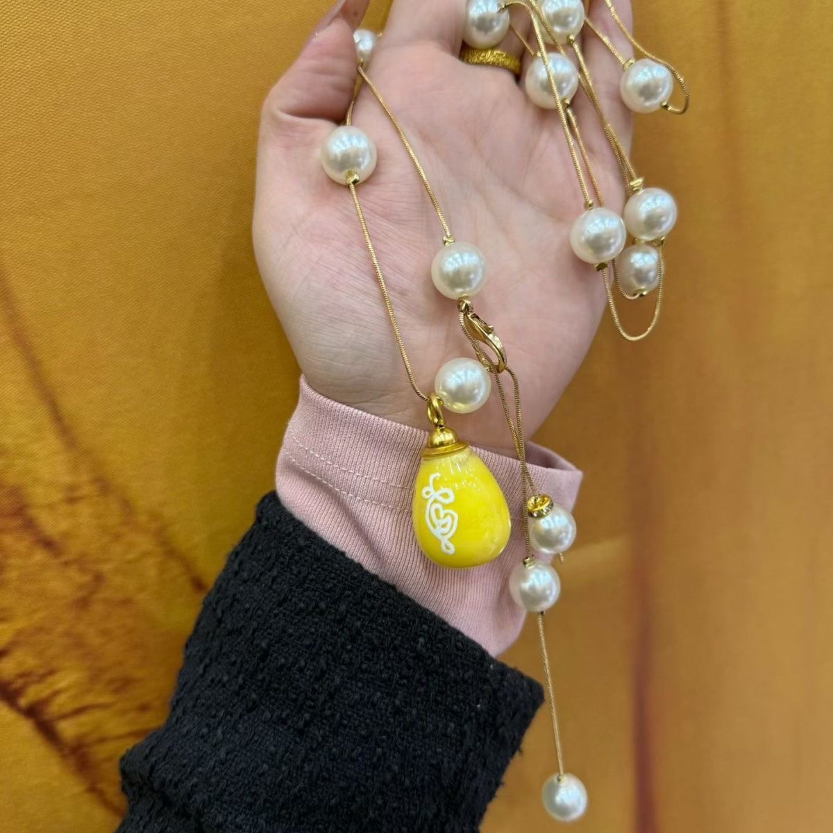 叠戴珍珠项链女新款潮牌玫瑰长款毛衣链气质高级小众简约