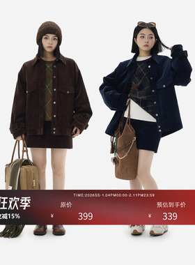 HONORE古月 Barnfit巴恩风灯芯绒夹棉撞色外套+半裙