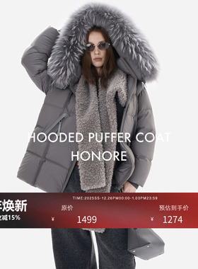 【HONORE古月 新品85折】90松花江白鹅绒 貉子毛可拆卸格纹羽绒服