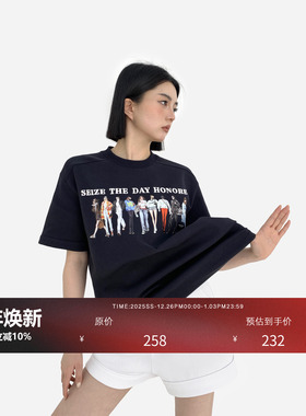 HONORE古月 重工原创手绘Sims T 高克重阔版印花宽松短袖百搭上衣