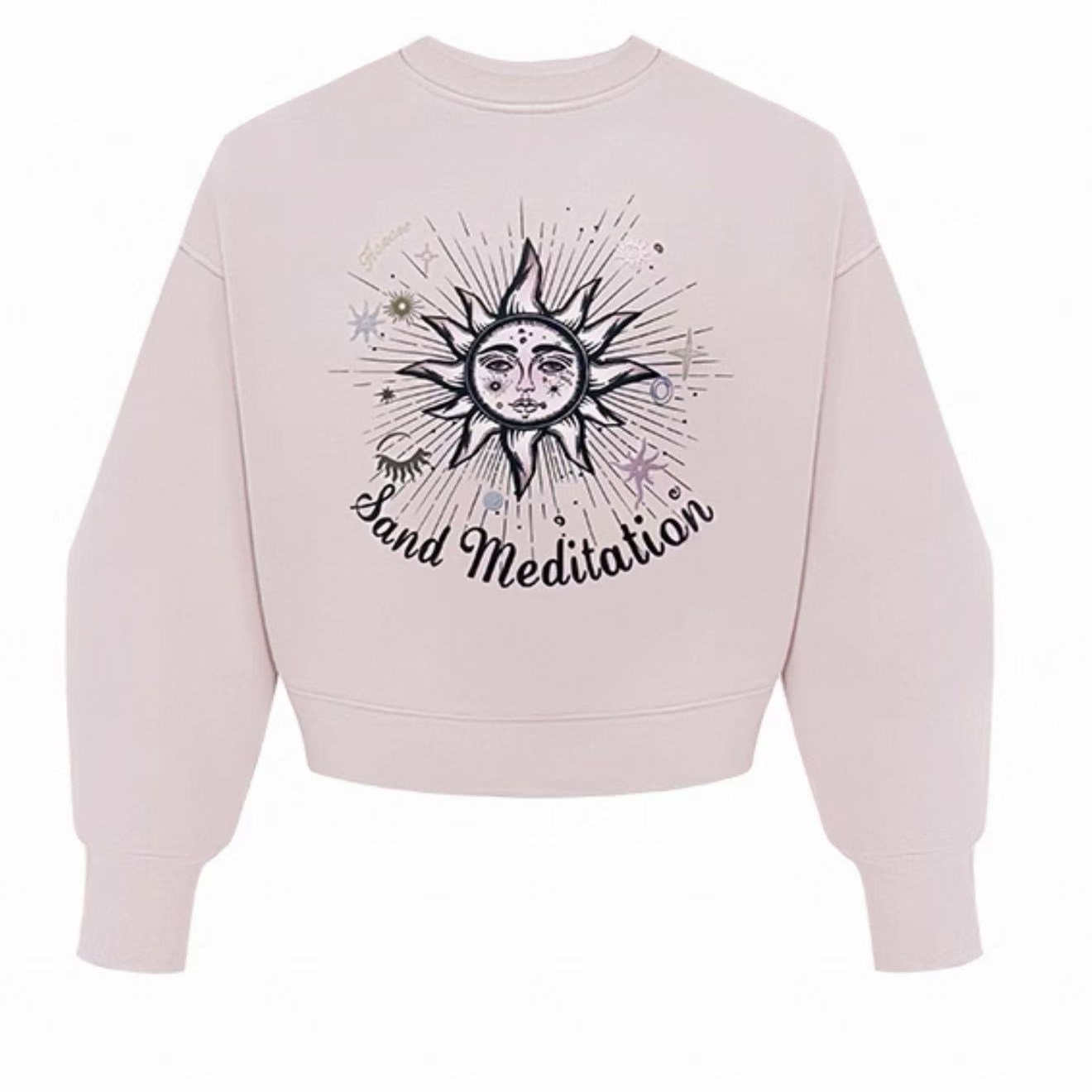 『原链接购买』太阳神 复古百搭慵懒圆领短款图腾印花加绒卫衣