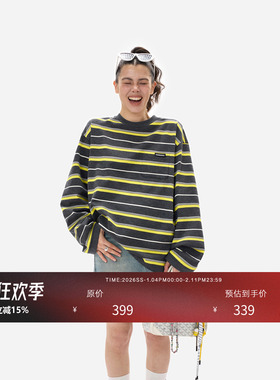 HONORE古月 原创miu风向标 色彩碰撞廓形设计感超强条纹长袖T恤