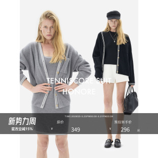 HONORE古月 V领针织开衫 新品 懒人网球美学撞色套装 背心裙 85折