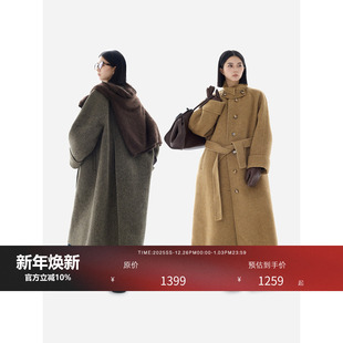 HONORE古月 vintage天丝羊毛肌理感高开衩复古风古着大衣 Retro