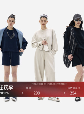 HONORE古月  砂洗工艺空调懒人套装卫衣+束腿裤+短裤