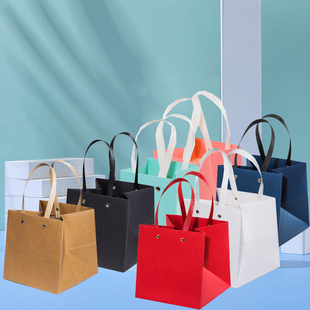 方形铆钉手提袋加厚鲜花蛋糕袋罐子花盆玩具圣诞礼物排绳承重纸袋