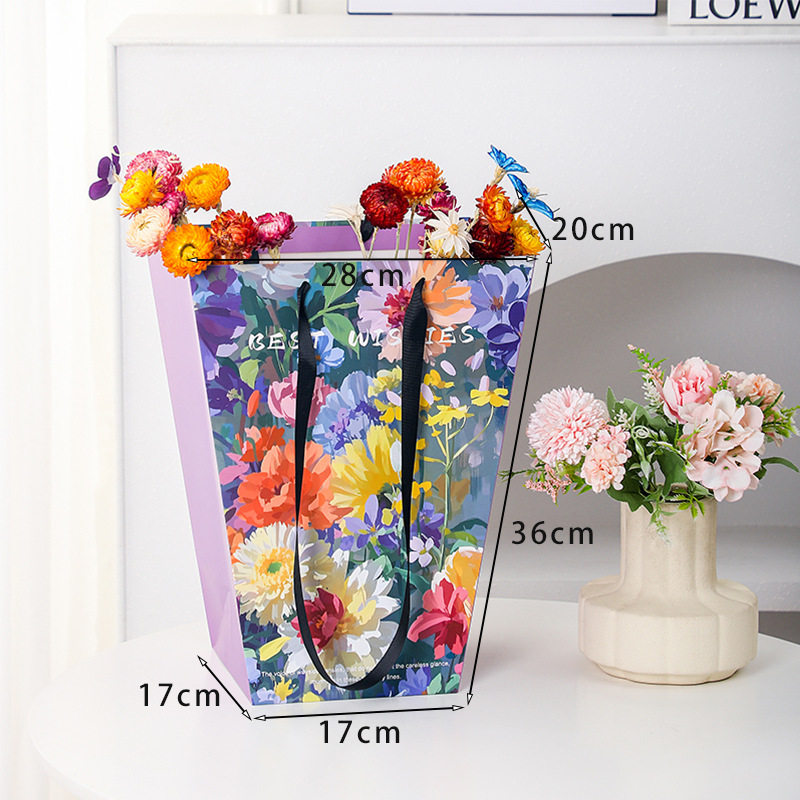 加厚彩色鲜花袋子正方形手提袋高档礼品袋鲜花盆景永生花手捧花袋