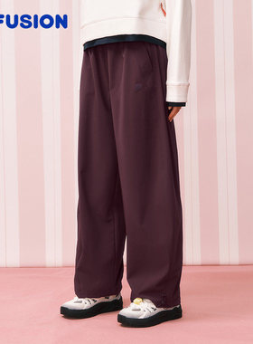 FILA FUSIONFila潮牌红色长裤女2026春新年款直筒宽裤弯刀裤子