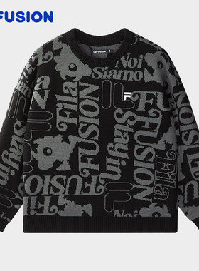 FILA FUSIONFila潮牌情侣款编织衫2025冬季新款时尚休闲 套头毛衣