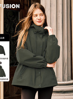 FILA FUSIONFila潮牌上衣两件套女2026春新款休闲连帽三合一外套