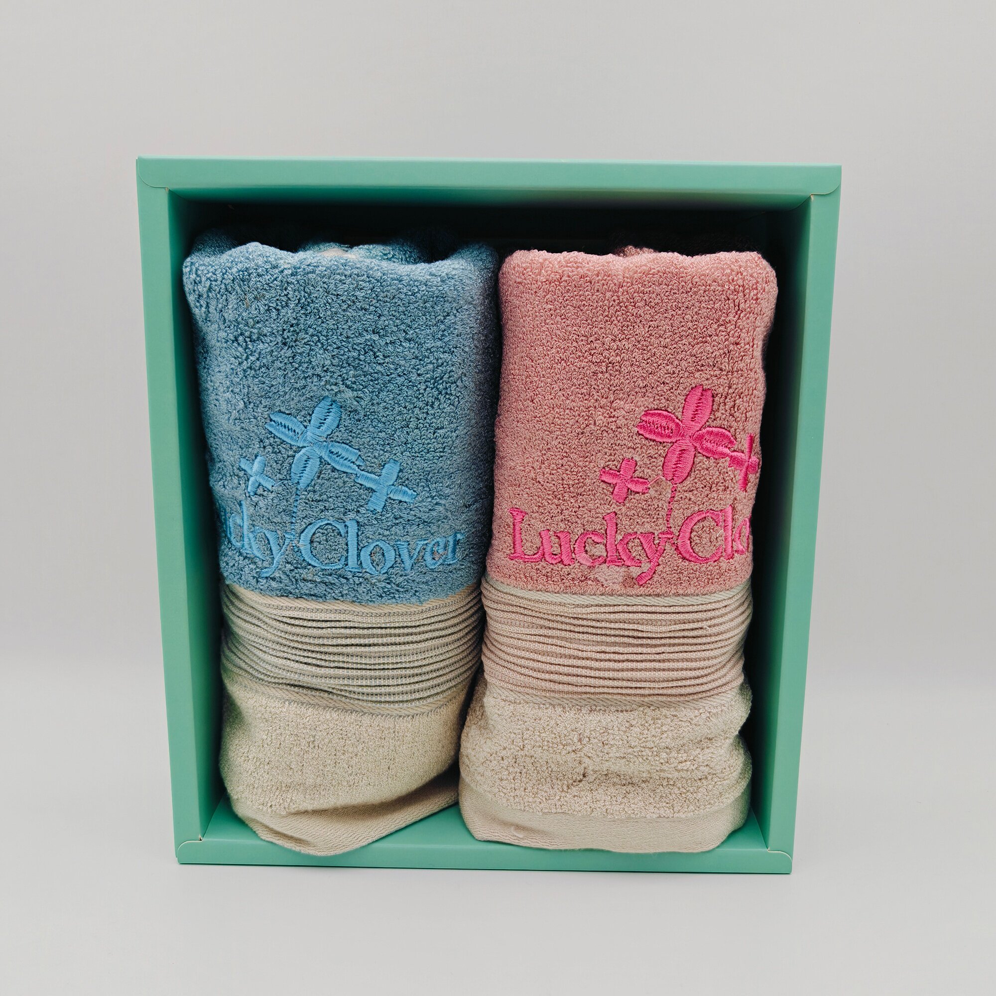 韩国进口纯棉刺绣毛巾洗脸巾洁面巾礼盒装情侣毛巾擦手巾粉蓝2色
