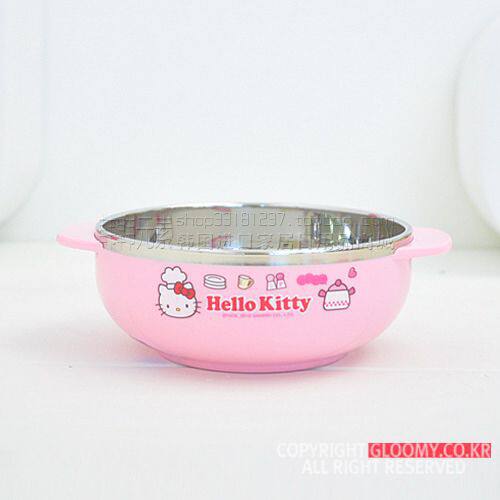 韩国乐扣原产 hello kitty 双柄不锈钢碗 饭碗 汤碗 大号