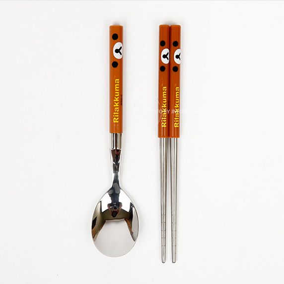 韩国进口 轻松熊儿童学生304不锈钢筷子勺餐具饭勺汤勺树脂手柄