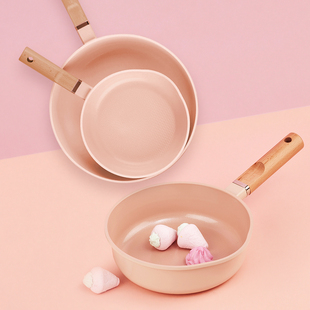 韩国进口 Roichen 抗菌陶瓷涂层煎锅炒锅儿童辅食锅IH两用锅 粉色