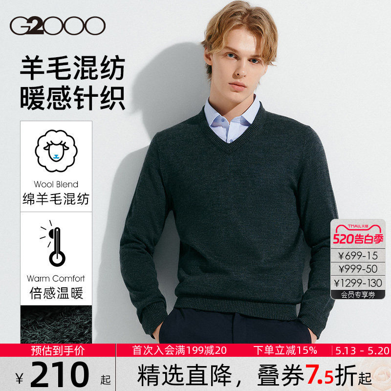 G2000男装 2026春季新款商场同款柔软舒适百搭V领保暖毛衣
