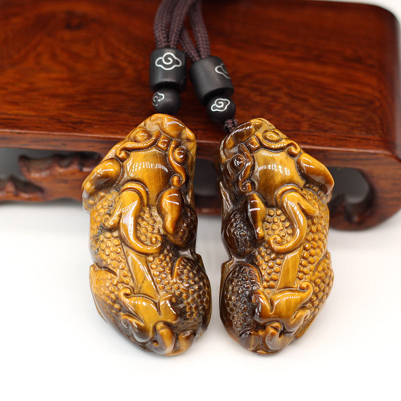 天然虎晶石招财护身护主貔貅吊坠情侣款项链黄虎睛木变石皮休挂件