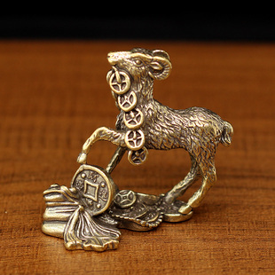 复古纯铜小号十二生肖羊招财羊公羊领头羊桌面小摆件实心铜12属相