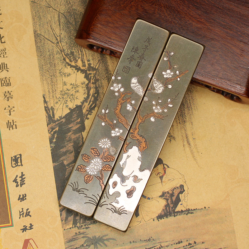 小号纯铜实心镇纸喜上眉梢压纸压条学生书房绘画毛笔字压尺工艺品