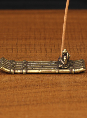 迷你黄铜渔船竹筏香插香座古典