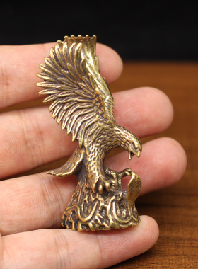 纯铜大展宏图雄鹰迷你小摆件实心黄铜老鹰展翅飞鸟礼品书房工艺品