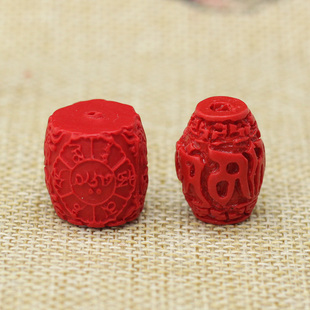 天然朱砂原矿粉压散珠六字真言桶珠大明咒观世音佛珠手串红鼓珠子