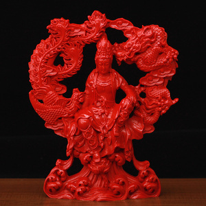 天然红朱砂龙凤观音菩萨家居风水青龙朱雀摆件龙凤呈祥结婚吉祥物