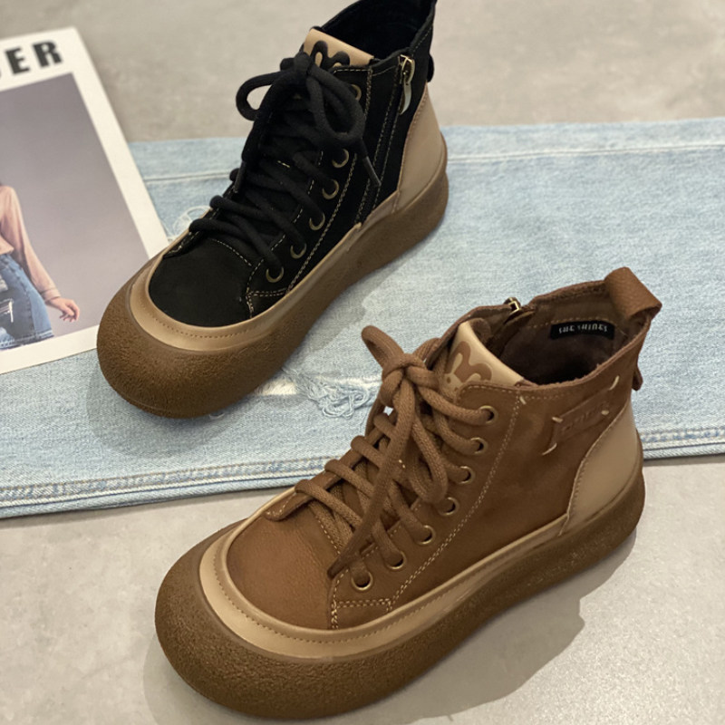 真皮复古百搭高帮鞋女2024秋冬新款软底舒适透气懒人一脚蹬休闲鞋,女鞋,高帮鞋,淘宝优惠券,粉丝福利购,淘宝优惠卷