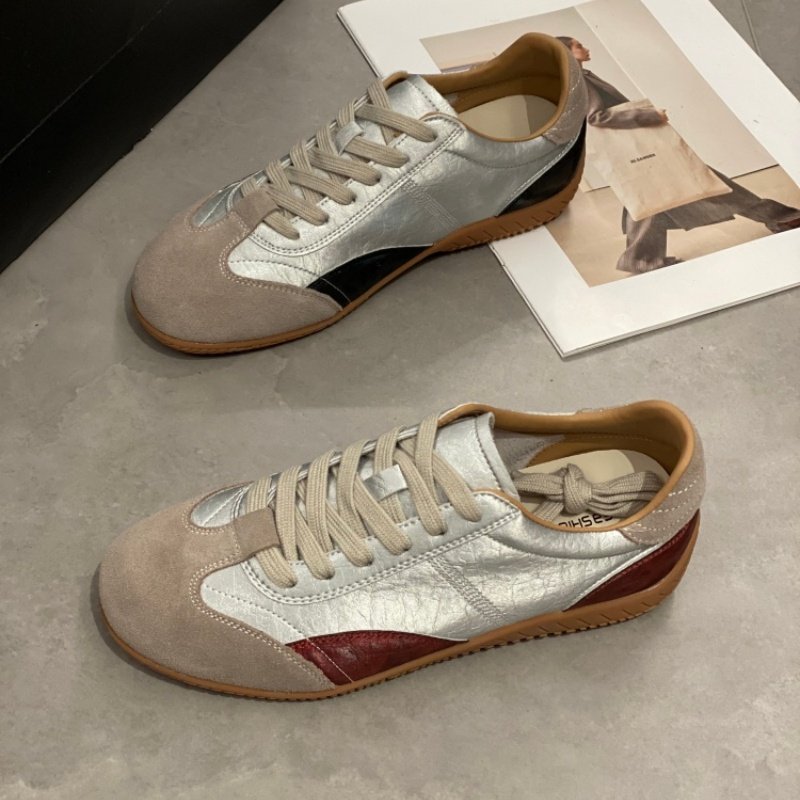 复古拼色德训鞋女2026新款系带时尚款平底圆头真皮休闲运动鞋百搭,女鞋,时尚休闲鞋,淘宝优惠券,粉丝福利购,淘宝优惠卷