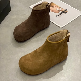 反绒皮2025新款勃肯鞋女短靴内增高加绒后拉链保暖厚底舒适鞋女鞋