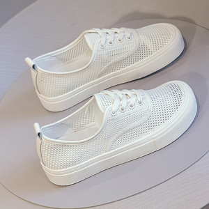网面小白鞋女2025夏季新款透气平底镂空软底网鞋真皮休闲运动板鞋