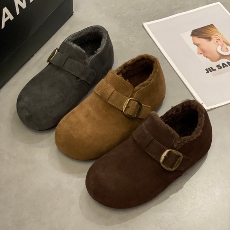 反绒皮勃肯鞋女款2025新款时尚豆豆鞋加绒保暖厚底百搭舒适毛毛鞋,女鞋,时尚休闲鞋,淘宝优惠券,粉丝福利购,淘宝优惠卷