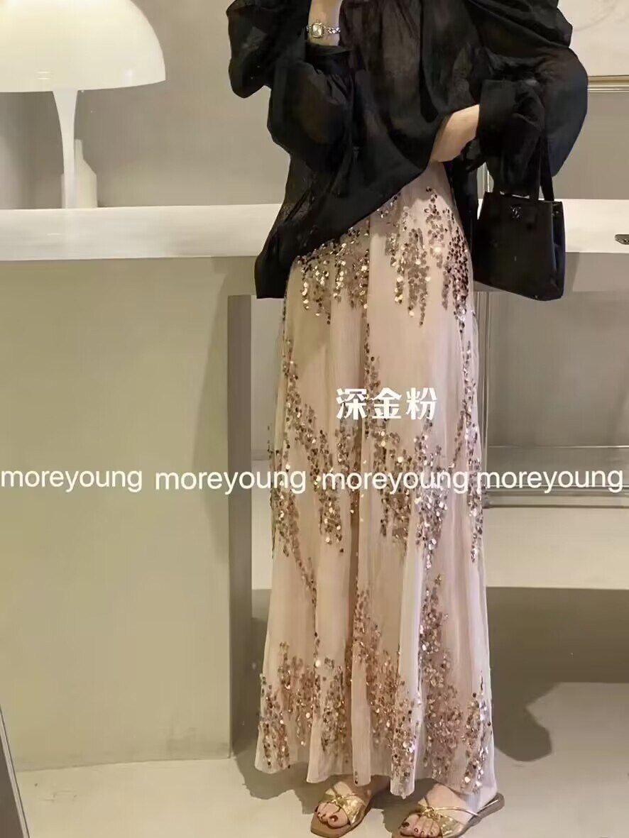 2025春夏巨温柔仙女风亮片半身裙女夏季高腰法式裙子超仙森系长裙