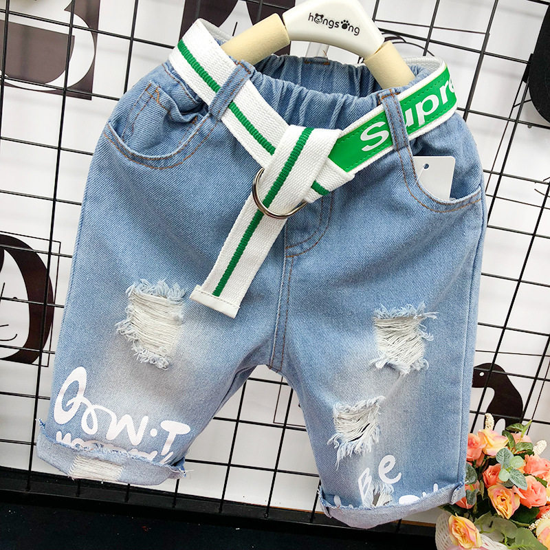 男童破洞牛仔裤夏季薄款儿童五分裤男孩夏款裤子韩版浅色短裤潮